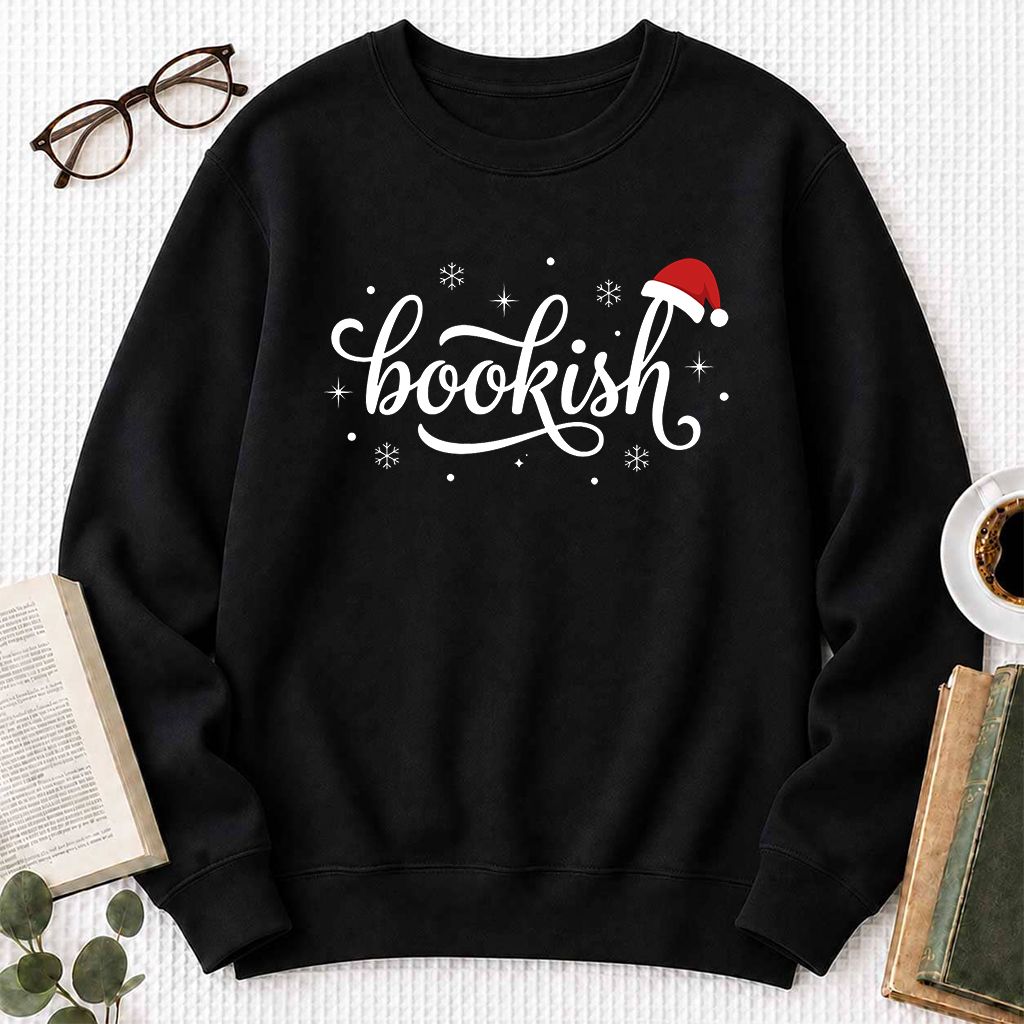 Snowy Bookish Printed Sweatshirt | Christmas Reader Gift Black