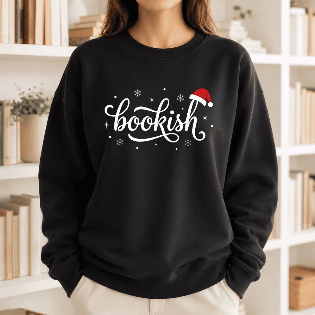 Snowy Bookish Printed Sweatshirt | Christmas Reader Gift Black