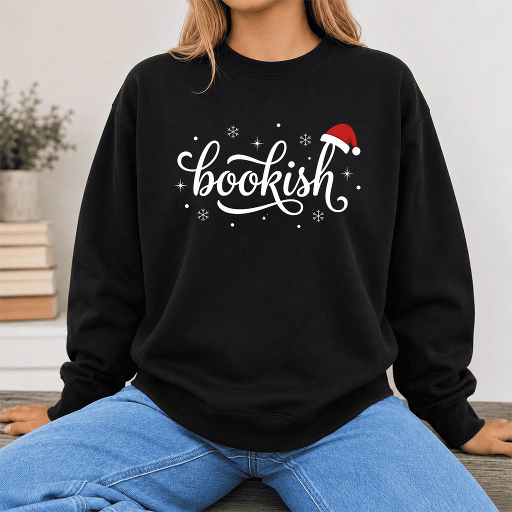 Snowy Bookish Printed Sweatshirt | Christmas Reader Gift Black