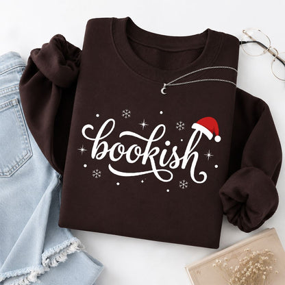 Snowy Bookish Printed Sweatshirt | Christmas Reader Gift Dark Chocolate