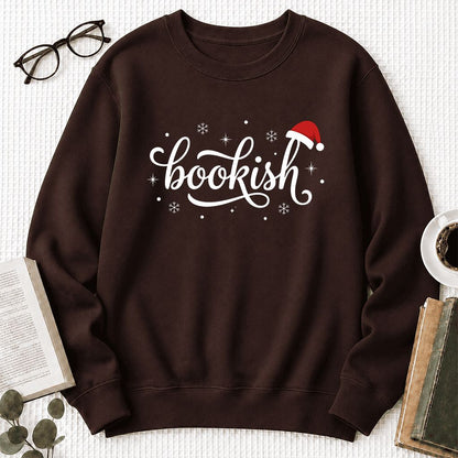 Snowy Bookish Printed Sweatshirt | Christmas Reader Gift Dark Chocolate