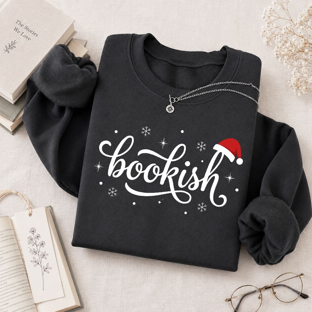 Snowy Bookish Printed Sweatshirt | Christmas Reader Gift Dark Heather