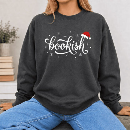 Snowy Bookish Printed Sweatshirt | Christmas Reader Gift Dark Heather