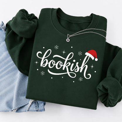 Snowy Bookish Printed Sweatshirt | Christmas Reader Gift Forest Green