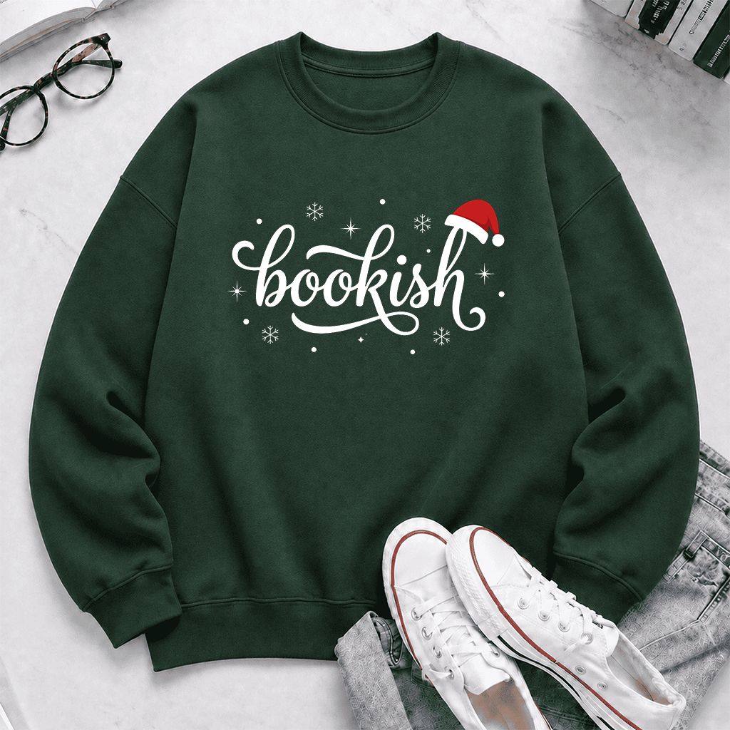 Snowy Bookish Printed Sweatshirt | Christmas Reader Gift Forest Green