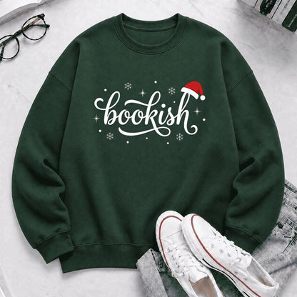 Snowy Bookish Printed Sweatshirt | Christmas Reader Gift Forest Green