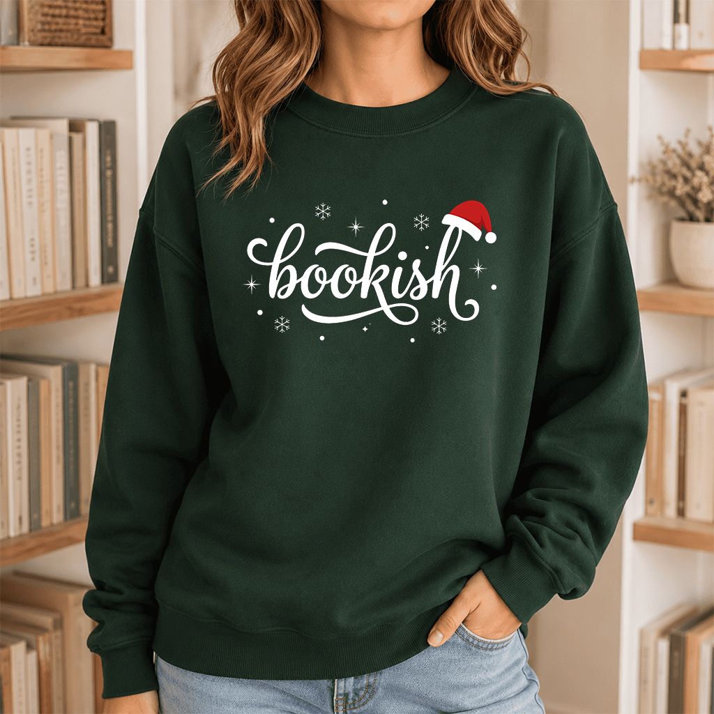 Snowy Bookish Printed Sweatshirt | Christmas Reader Gift Forest Green