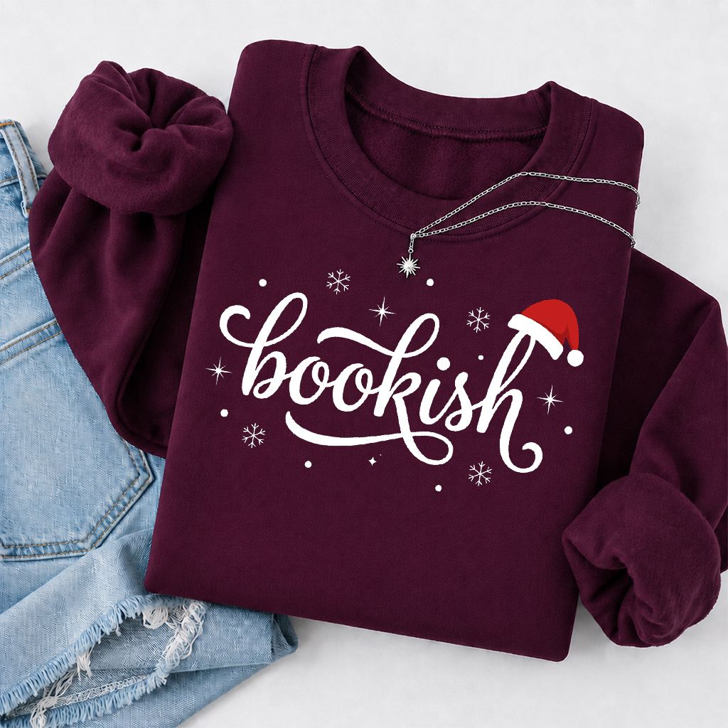Snowy Bookish Printed Sweatshirt | Christmas Reader Gift Maroon
