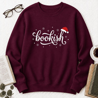 Snowy Bookish Printed Sweatshirt | Christmas Reader Gift Maroon