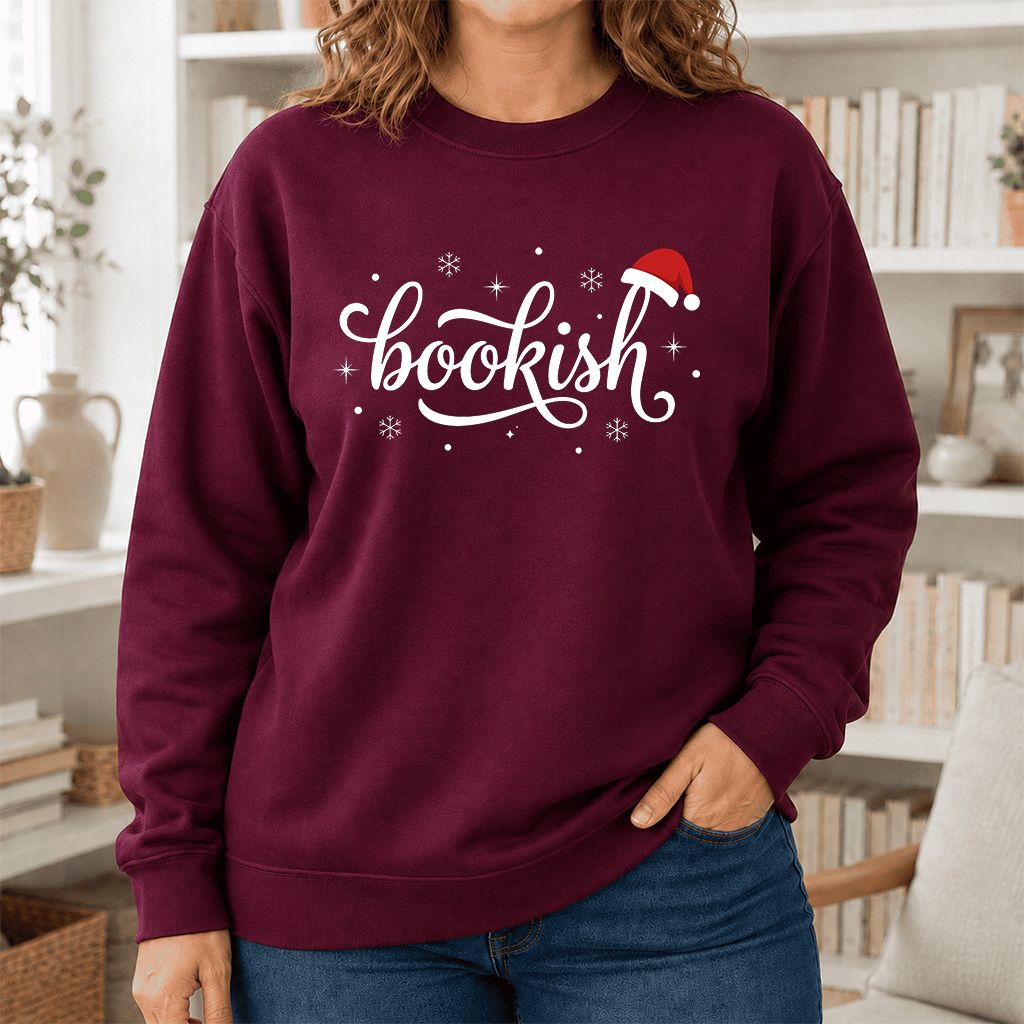 Snowy Bookish Printed Sweatshirt | Christmas Reader Gift Maroon
