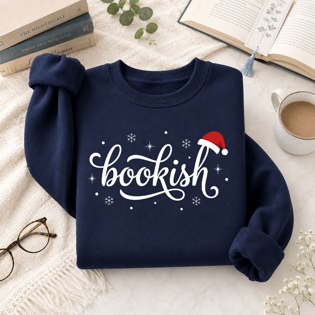 Snowy Bookish Printed Sweatshirt | Christmas Reader Gift Navy