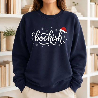 Snowy Bookish Printed Sweatshirt | Christmas Reader Gift Navy