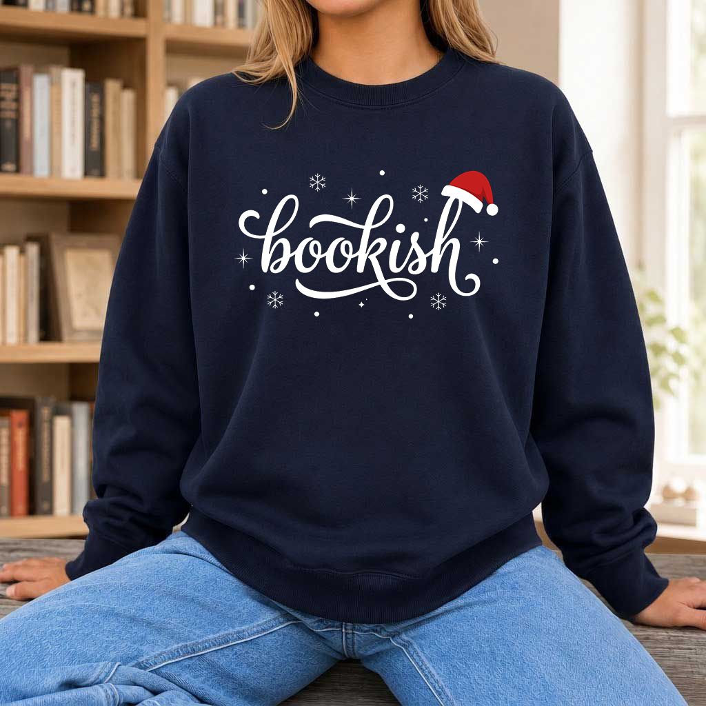 Snowy Bookish Printed Sweatshirt | Christmas Reader Gift Navy