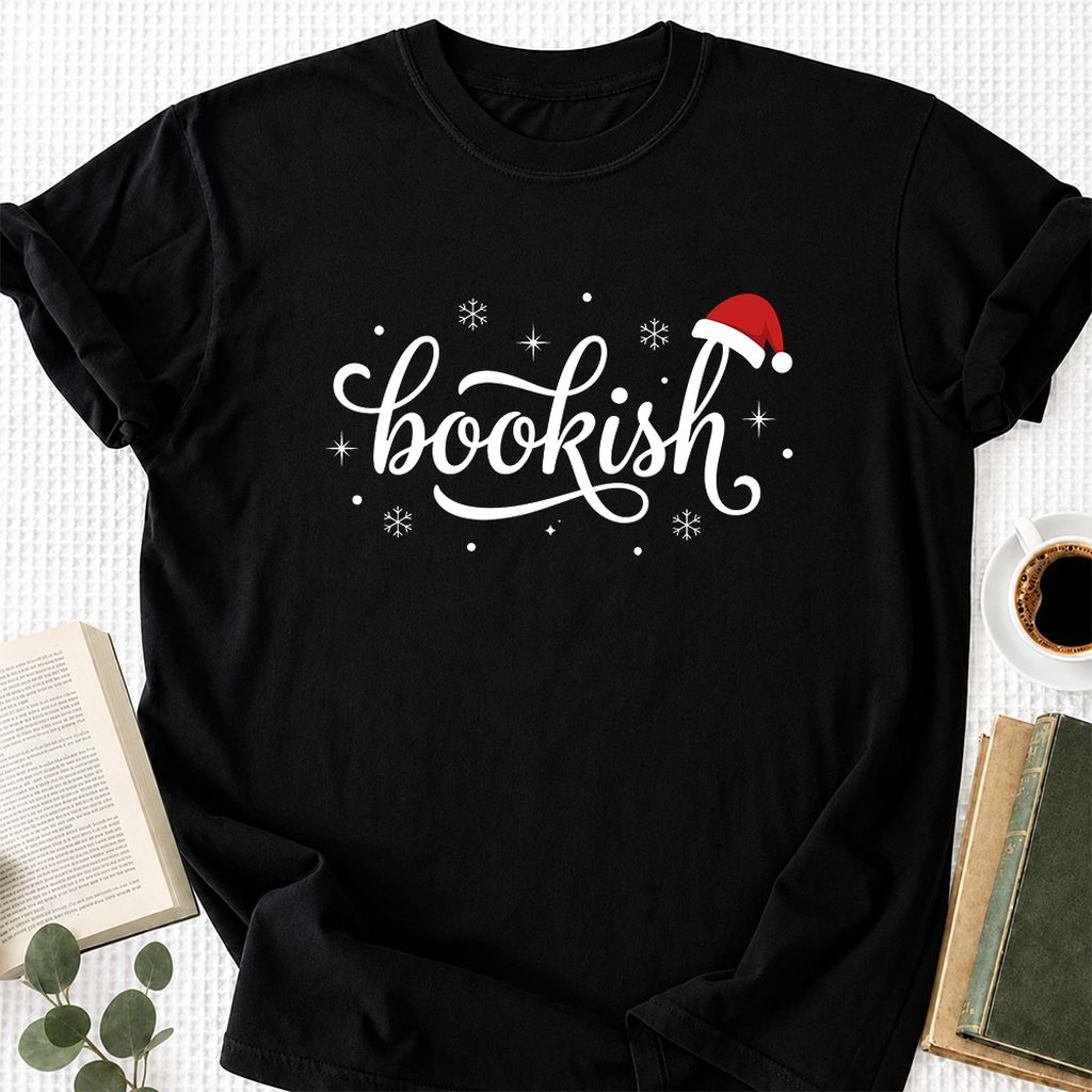 Snowy Bookish Printed T-Shirt | Christmas Reader Gift Black