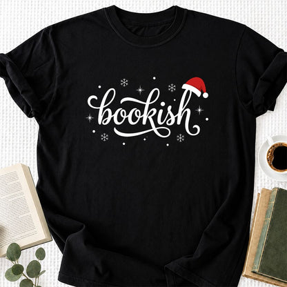 Snowy Bookish Printed T-Shirt | Christmas Reader Gift Black