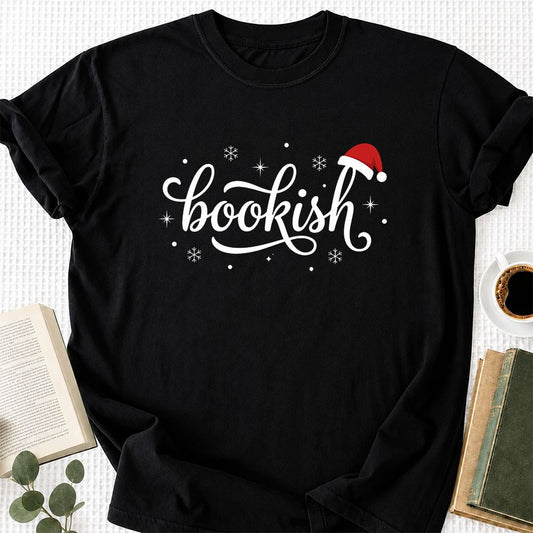 Snowy Bookish Printed T-Shirt | Christmas Reader Gift Black