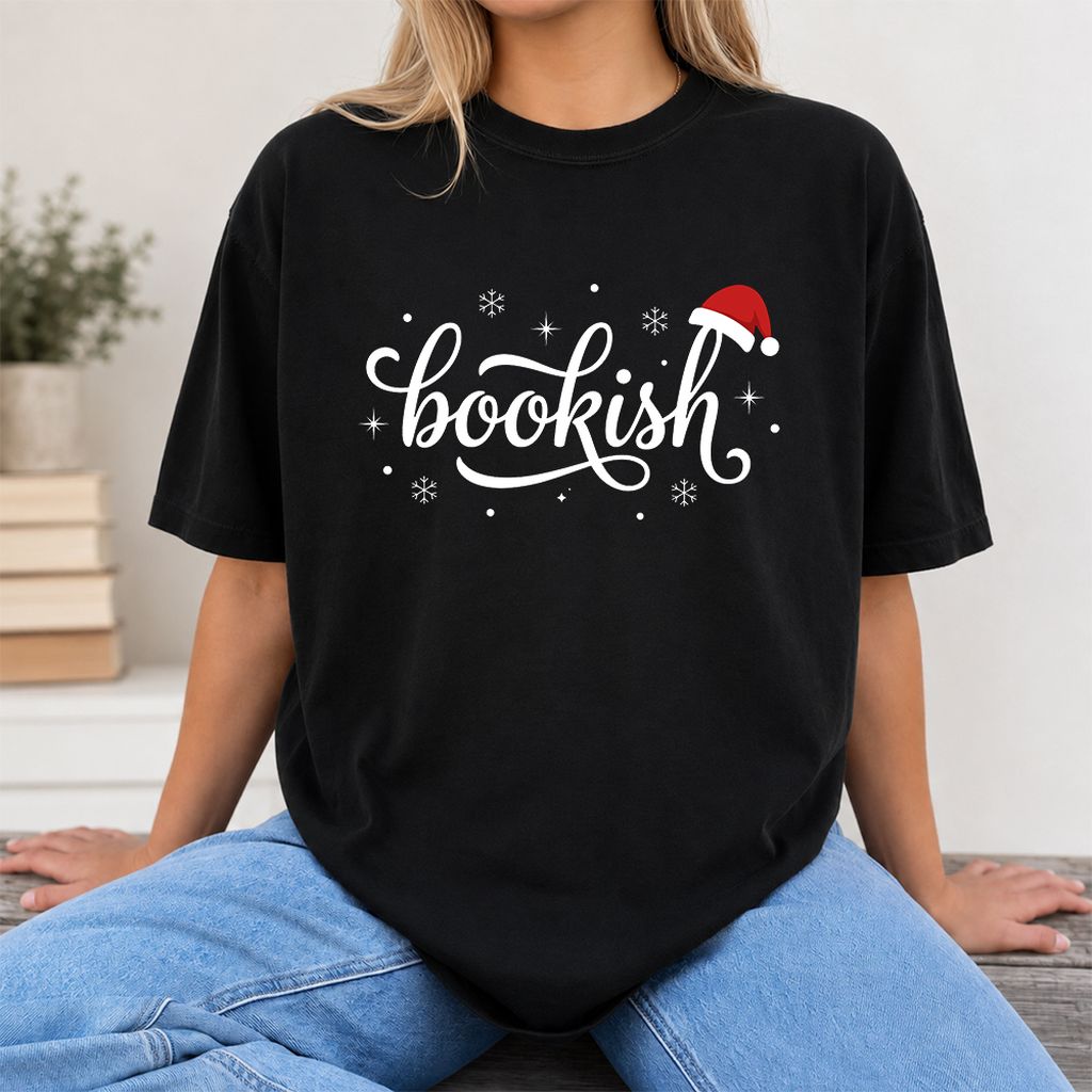 Snowy Bookish Printed T-Shirt | Christmas Reader Gift Black