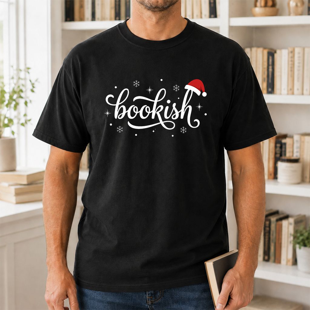 Snowy Bookish Printed T-Shirt | Christmas Reader Gift Black