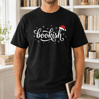 Snowy Bookish Printed T-Shirt | Christmas Reader Gift Black