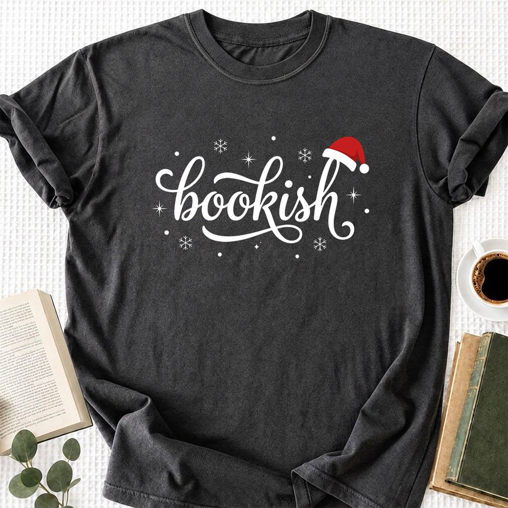 Snowy Bookish Printed T-Shirt | Christmas Reader Gift Dark Heather