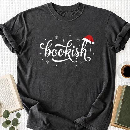 Snowy Bookish Printed T-Shirt | Christmas Reader Gift Dark Heather