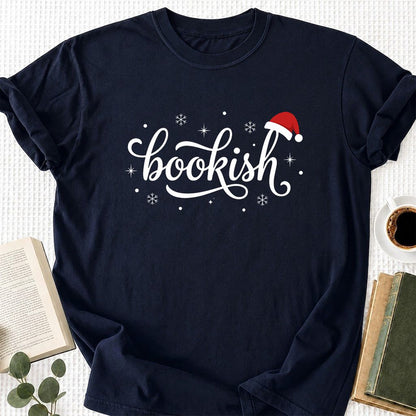 Snowy Bookish Printed T-Shirt | Christmas Reader Gift Navy