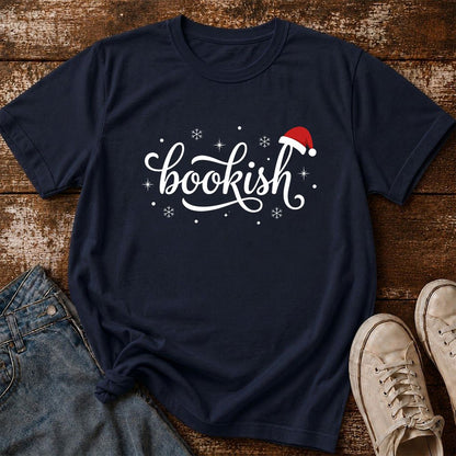 Snowy Bookish Printed T-Shirt | Christmas Reader Gift Navy