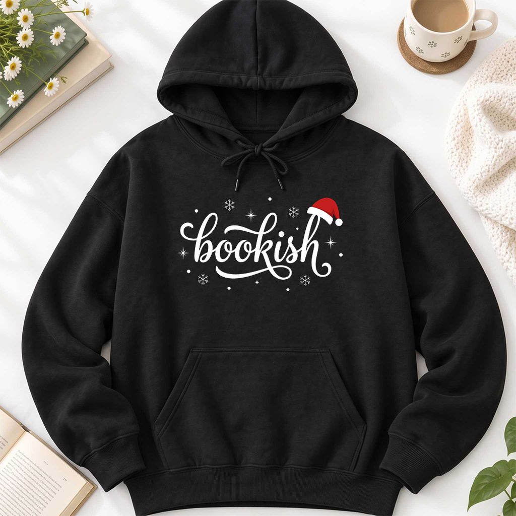 Snowy Bookish Softstyle Hoodie | Christmas Reader Gift Black