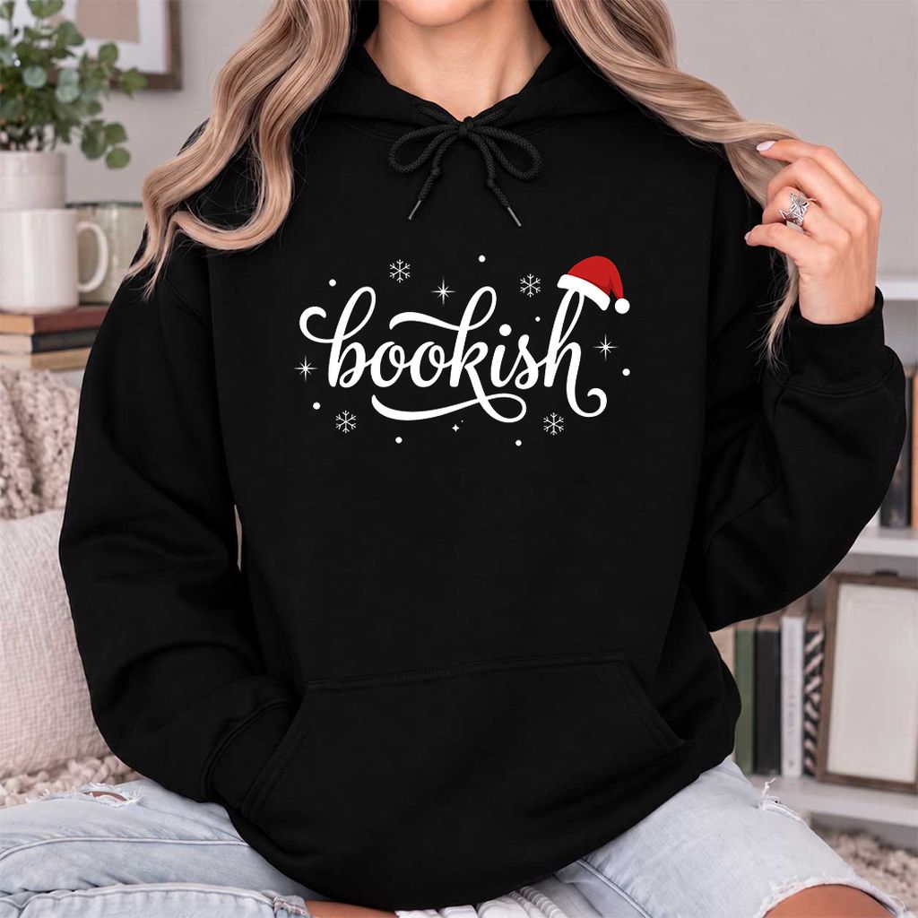 Snowy Bookish Softstyle Hoodie | Christmas Reader Gift Black