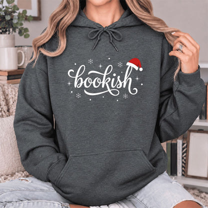 Snowy Bookish Softstyle Hoodie | Christmas Reader Gift Dark Heather
