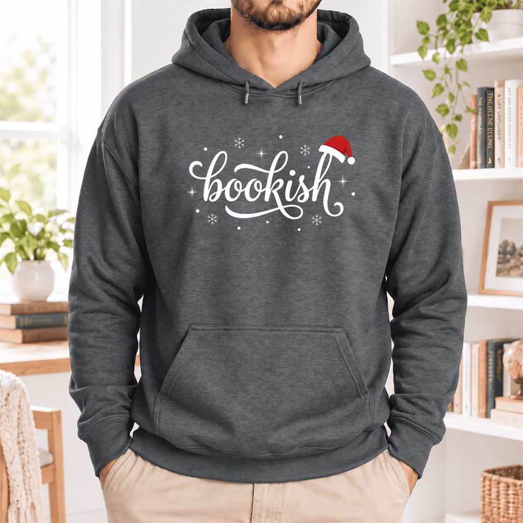 Snowy Bookish Softstyle Hoodie | Christmas Reader Gift Dark Heather