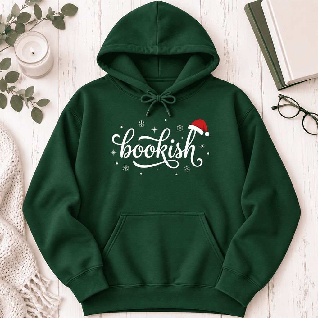 Snowy Bookish Softstyle Hoodie | Christmas Reader Gift Forest Green