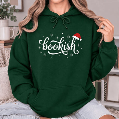 Snowy Bookish Softstyle Hoodie | Christmas Reader Gift Forest Green