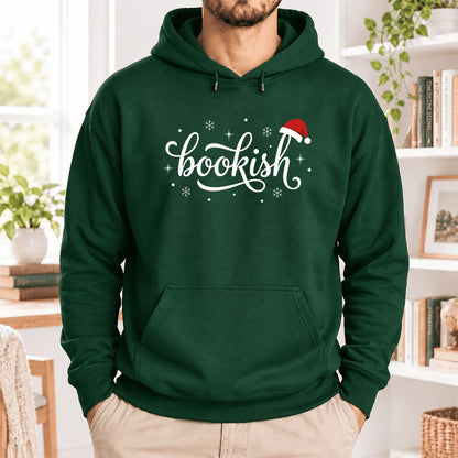 Snowy Bookish Softstyle Hoodie | Christmas Reader Gift Forest Green