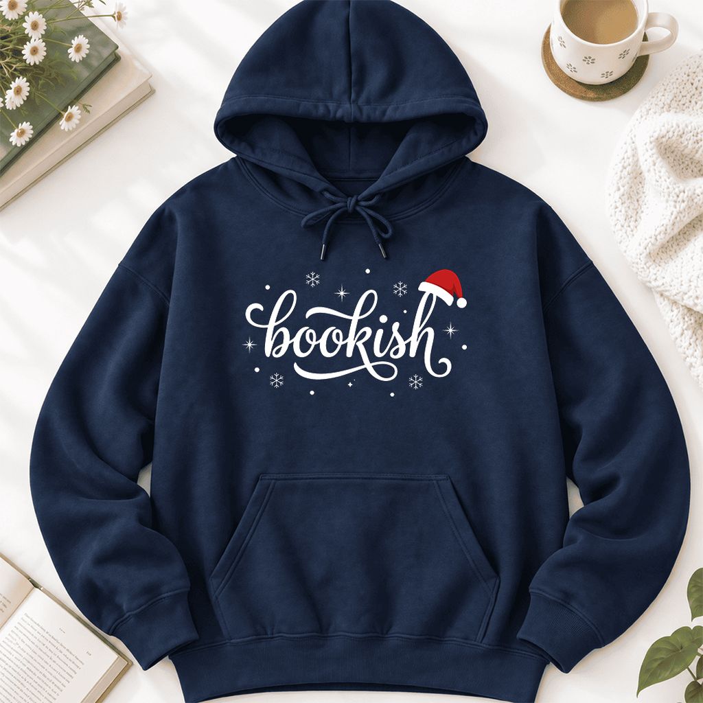 Snowy Bookish Softstyle Hoodie | Christmas Reader Gift Navy