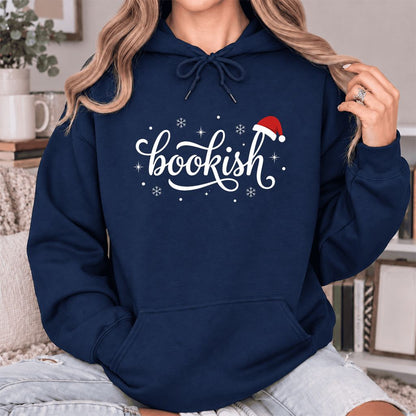 Snowy Bookish Softstyle Hoodie | Christmas Reader Gift Navy