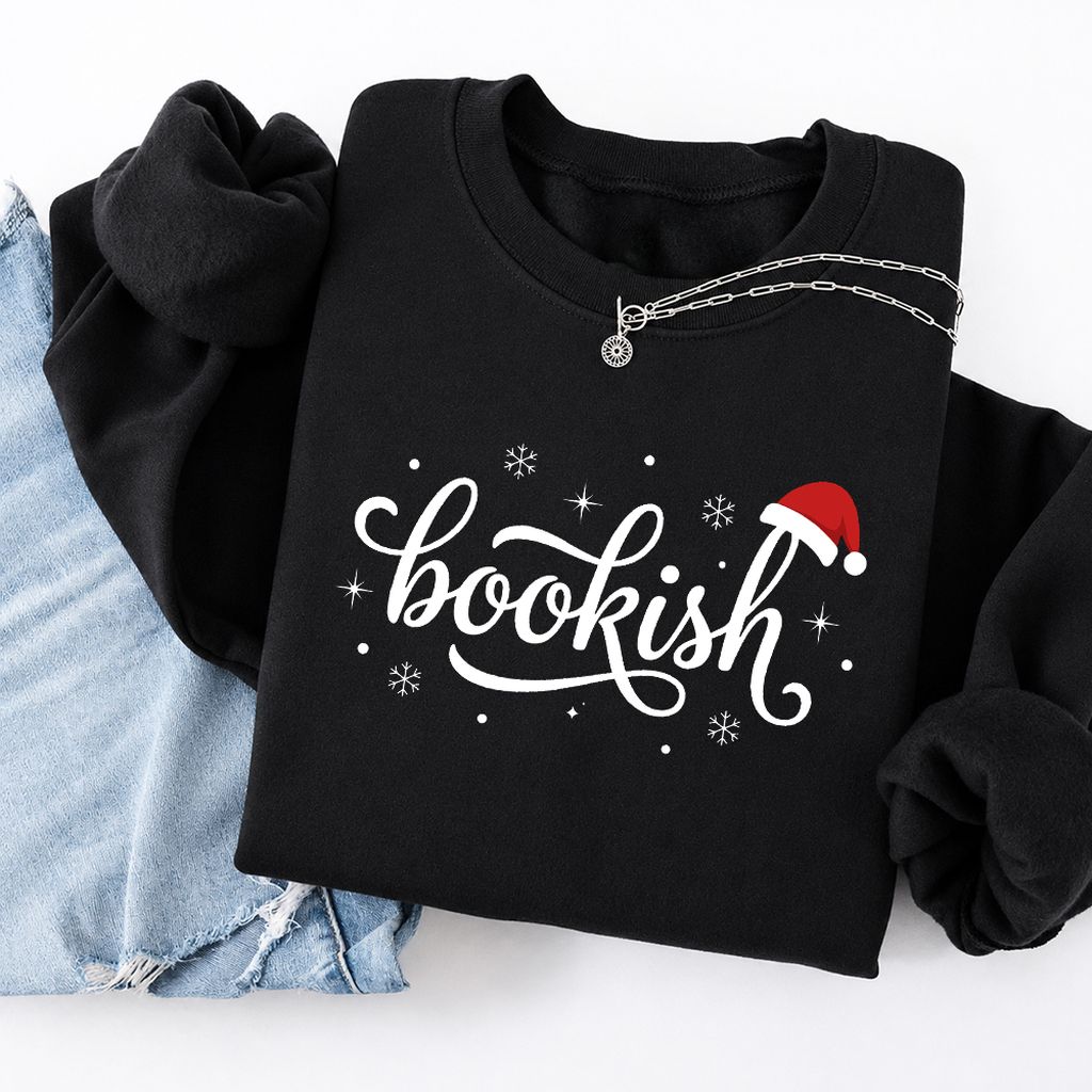 Snowy Bookish Softstyle Sweatshirt | Christmas Reader Gift Black