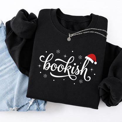 Snowy Bookish Softstyle Sweatshirt | Christmas Reader Gift Black