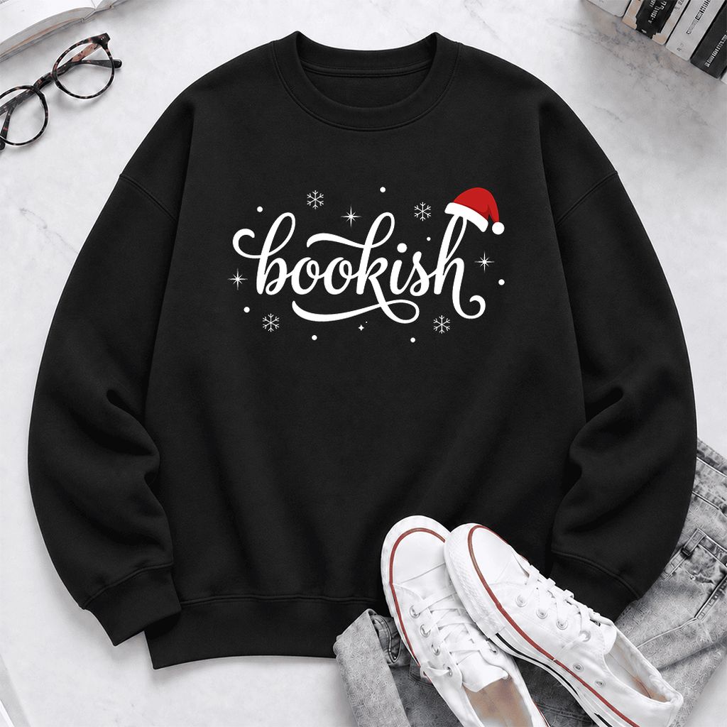 Snowy Bookish Softstyle Sweatshirt | Christmas Reader Gift Black