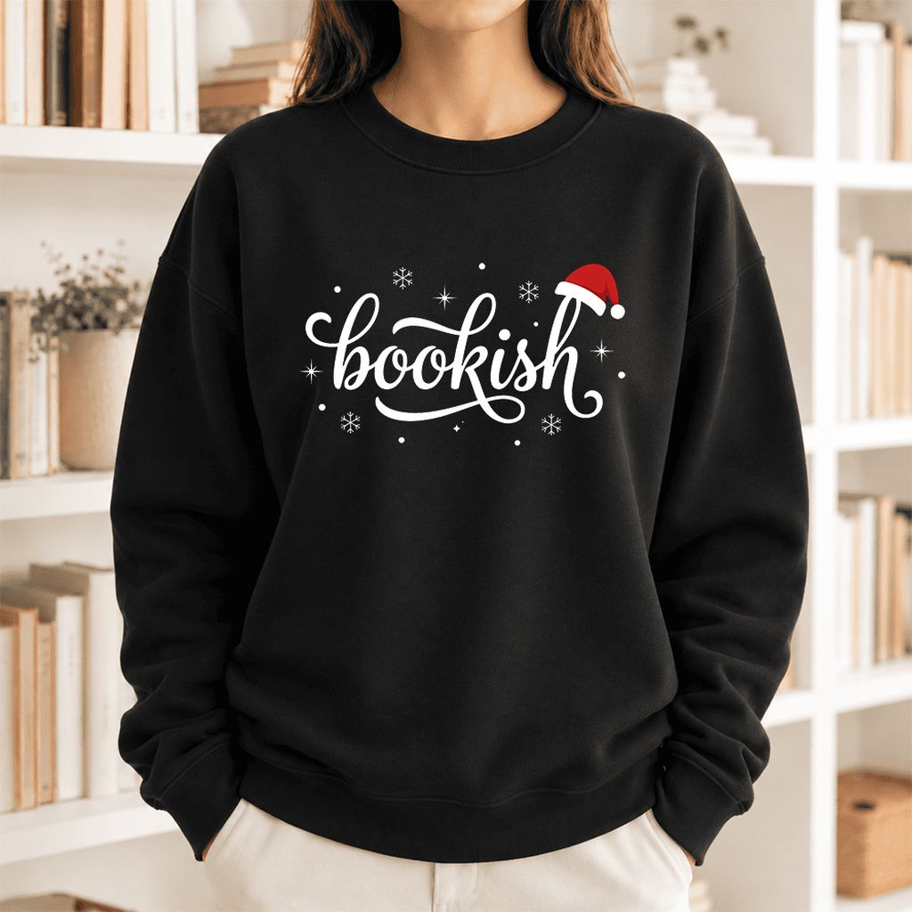 Snowy Bookish Softstyle Sweatshirt | Christmas Reader Gift Black