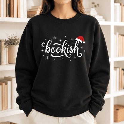 Snowy Bookish Softstyle Sweatshirt | Christmas Reader Gift Black