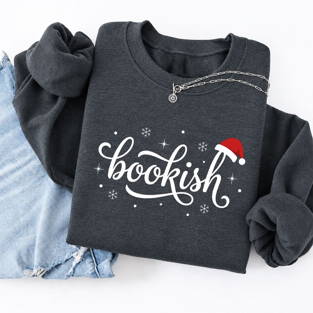 Snowy Bookish Softstyle Sweatshirt | Christmas Reader Gift Dark Heather