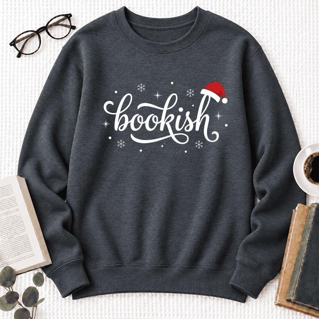 Snowy Bookish Softstyle Sweatshirt | Christmas Reader Gift Dark Heather