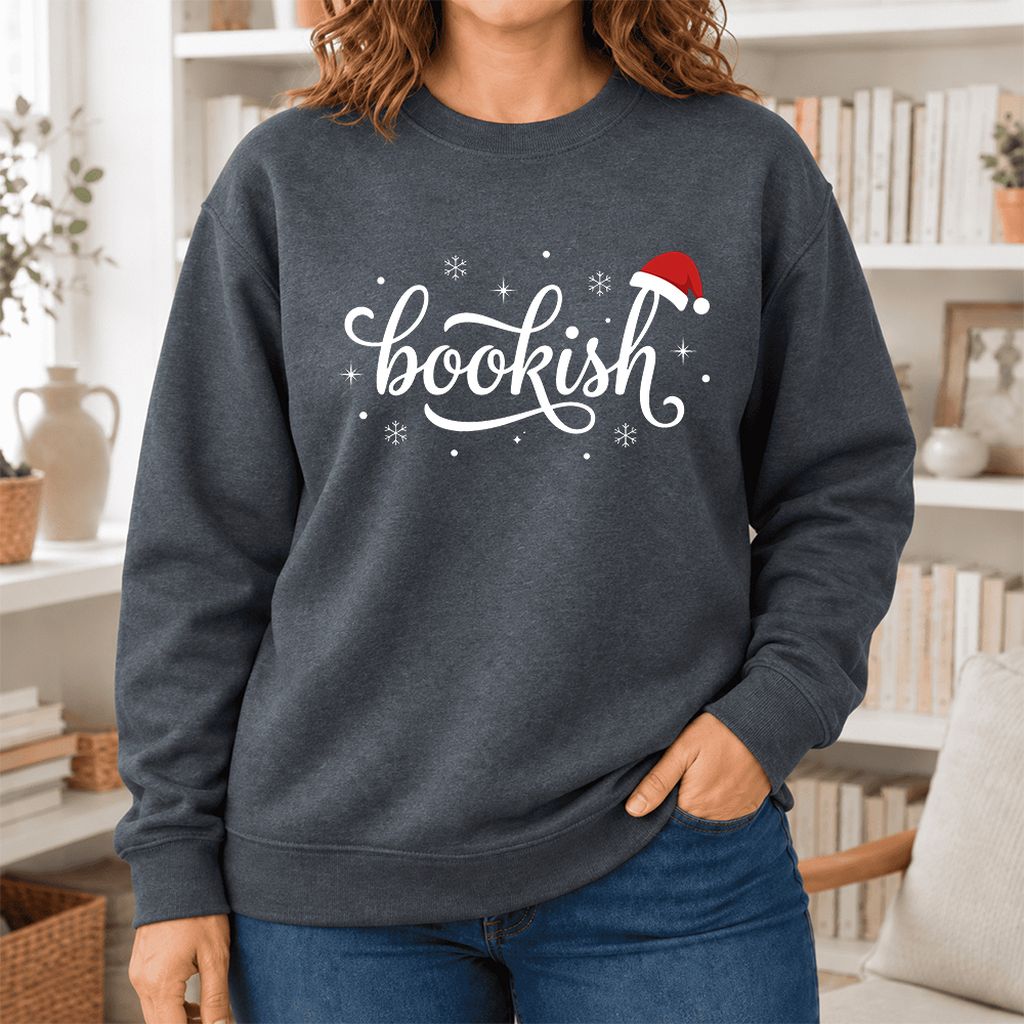 Snowy Bookish Softstyle Sweatshirt | Christmas Reader Gift Dark Heather