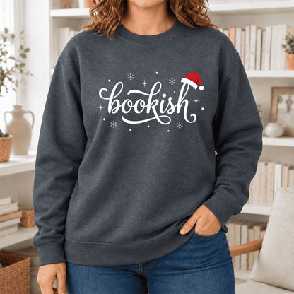 Snowy Bookish Softstyle Sweatshirt | Christmas Reader Gift Dark Heather