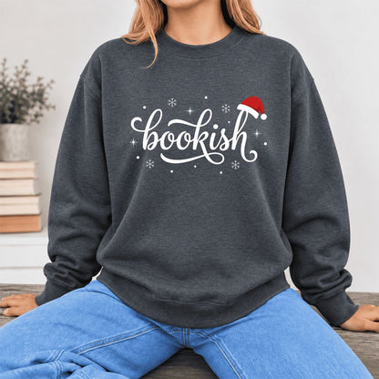 Snowy Bookish Softstyle Sweatshirt | Christmas Reader Gift Dark Heather