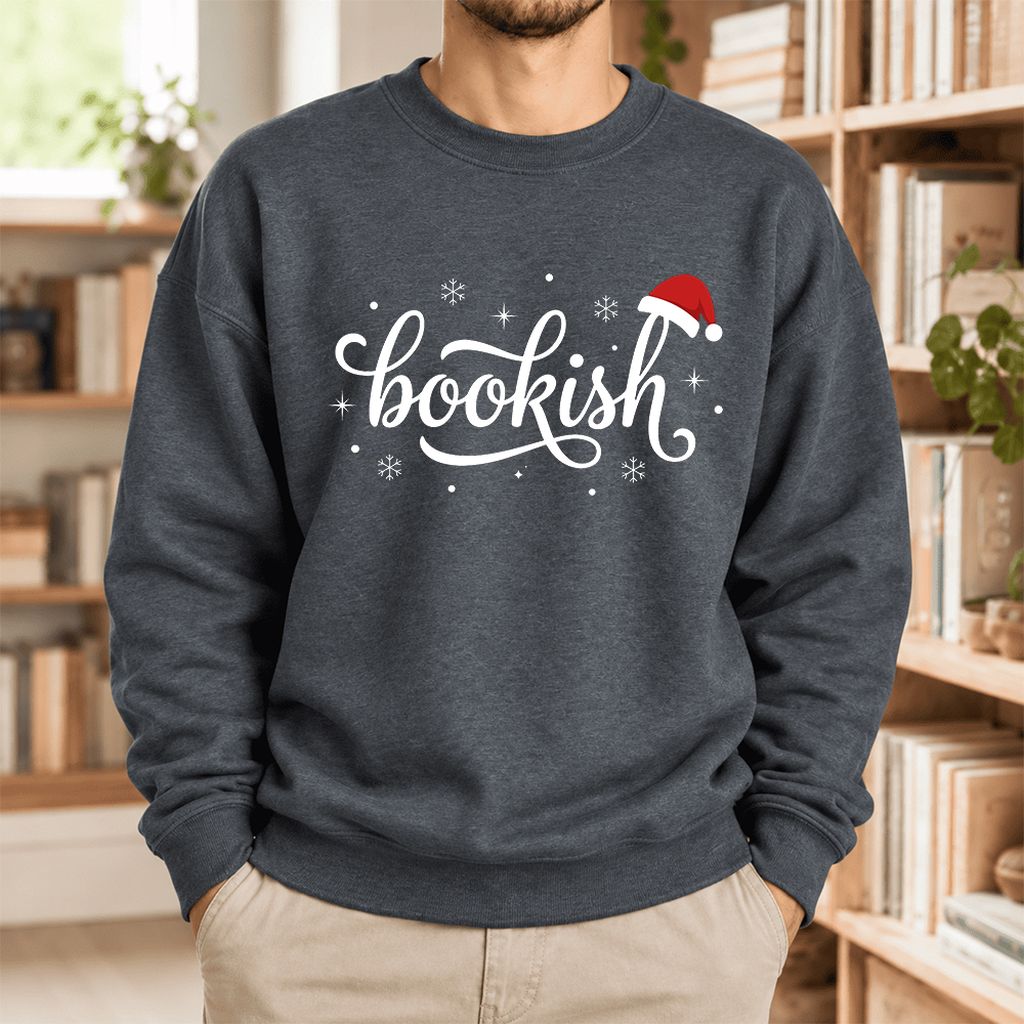 Snowy Bookish Softstyle Sweatshirt | Christmas Reader Gift Dark Heather