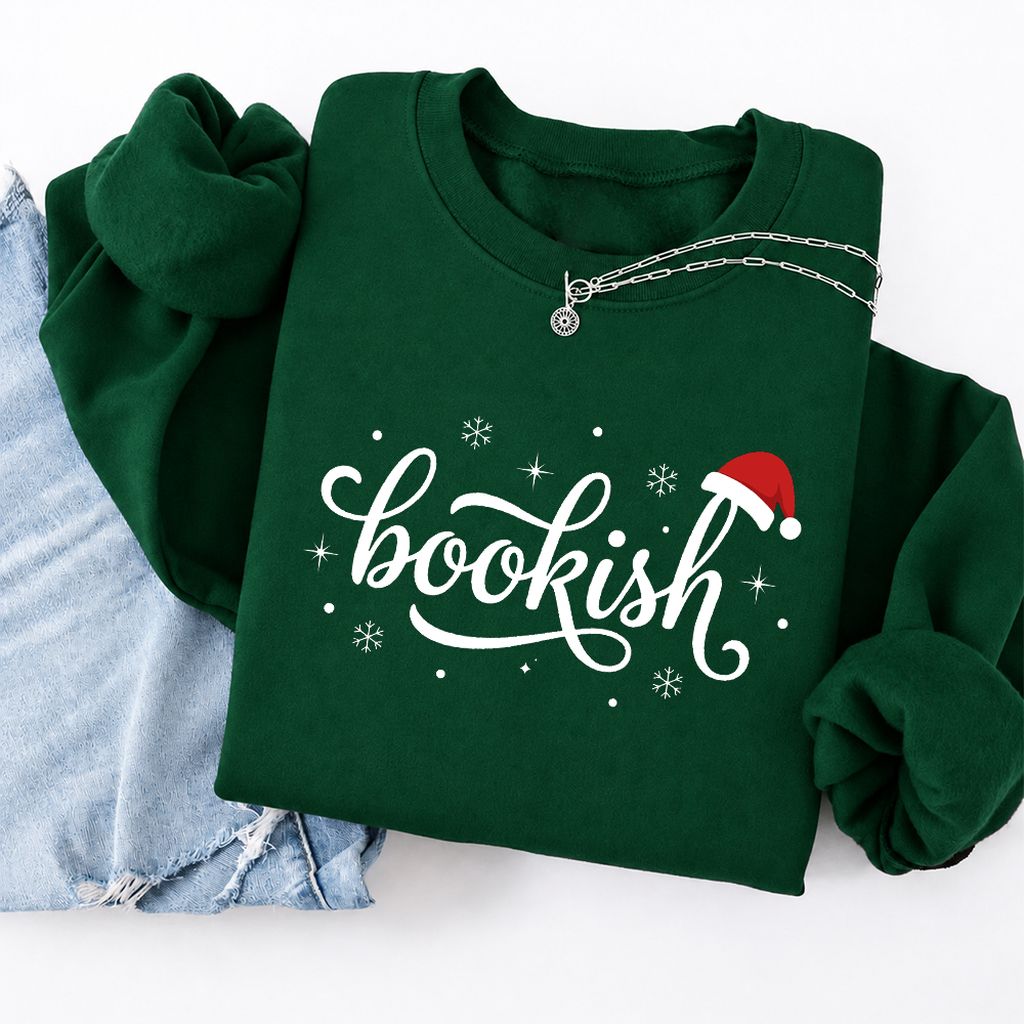 Snowy Bookish Softstyle Sweatshirt | Christmas Reader Gift Forest Green