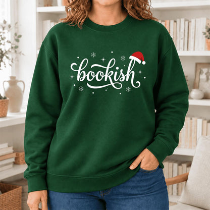 Snowy Bookish Softstyle Sweatshirt | Christmas Reader Gift Forest Green