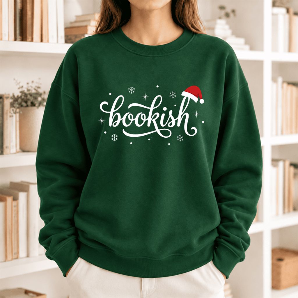 Snowy Bookish Softstyle Sweatshirt | Christmas Reader Gift Forest Green